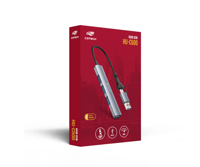 HUB USB-C 4 PORTAS 3.0 USB HU-C500GY C3TECH