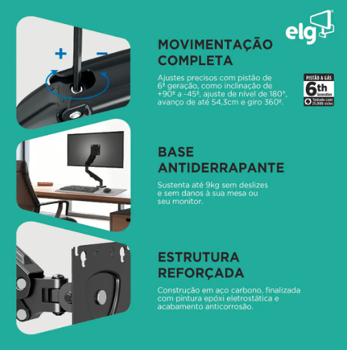 SUPORTE ARTICULADO DE MESA F80N P/ MONITOR 17' A 35' PRETO ELG